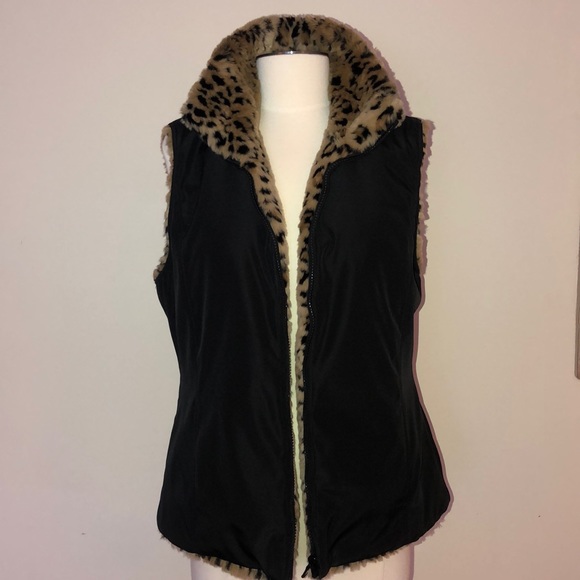 Faux fur leopard vest reversible - Picture 3 of 8